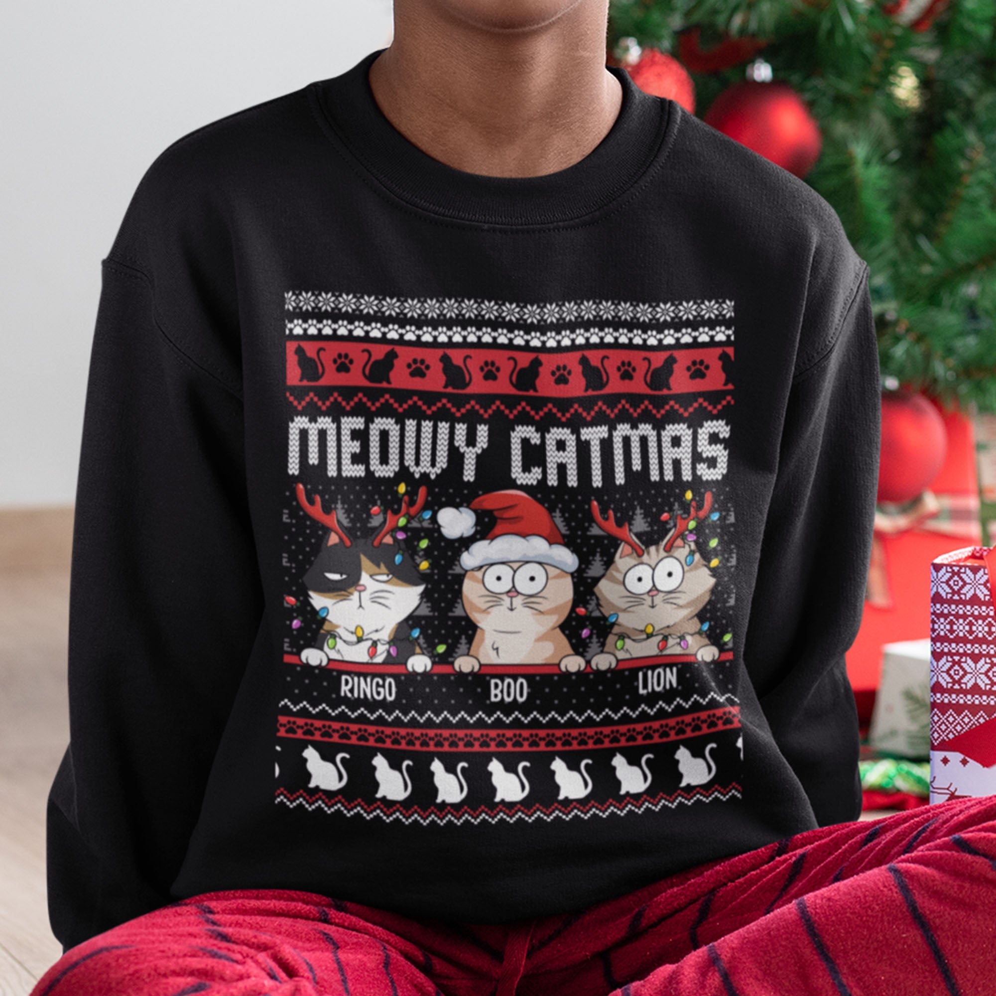 Meowy Catmas Ugly Christmas Pattern - Personalized Sweatshirt - Image 3