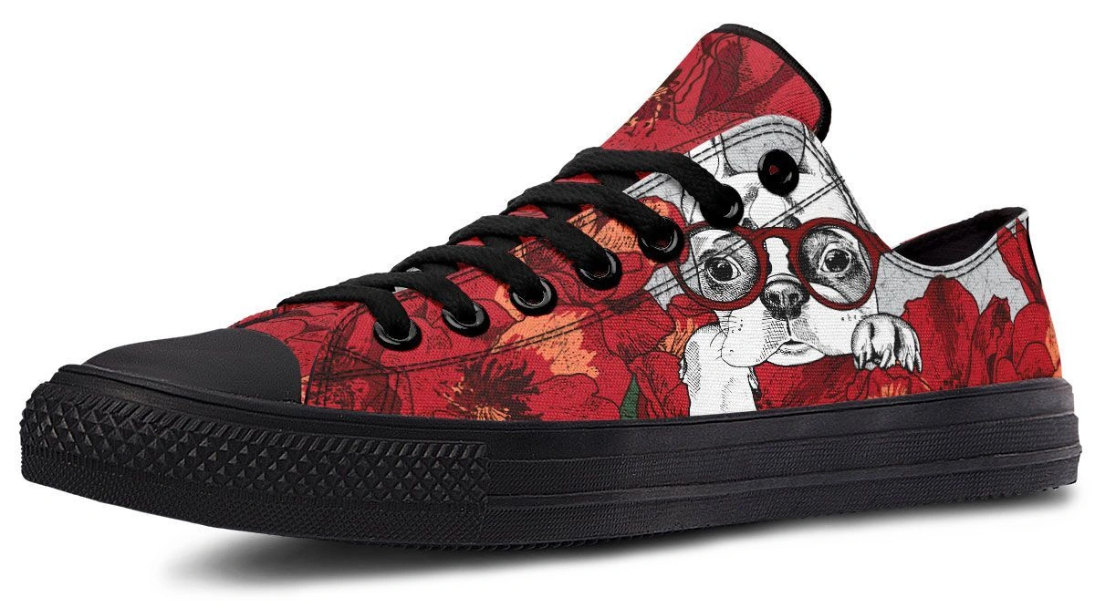 Romantic Red Rose & Dog Pattern Low Top Sneakers