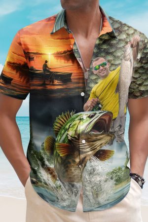 Custom Photo Fishing Bass Fish For Husband - Custom Photo Hawaiian Shirt