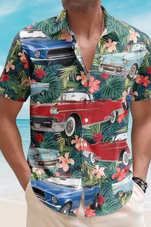 Custom Vintage Car Muscle Cars For Men, Husband - Custom Photo Hawaiian Shirt