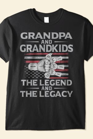 Grandpa & Grandson/Granddaughter, The Legend And The Legacy - PersonalizedOne Size Shirt - Birthday, Grandparents' Day Gift For Grandpa, Pop, Papa, Grandson, Granddaughter