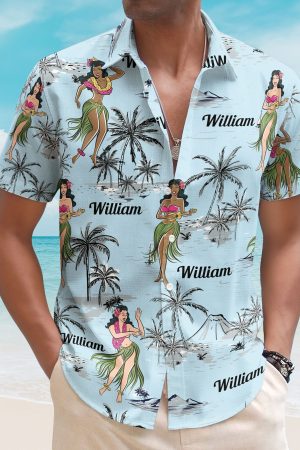 Hula Dance Vintage Style Beach Pattern Aloha Shirts - Custom Hawaiian Shirts